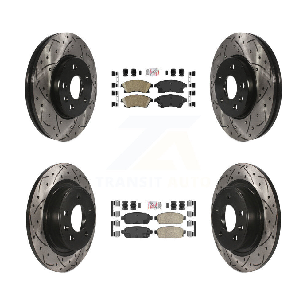 Front Rear Ceramic Pad & Coated Drilled Slotted Disc Brake Rotors Kit For Chevrolet Cruze KDA-101744