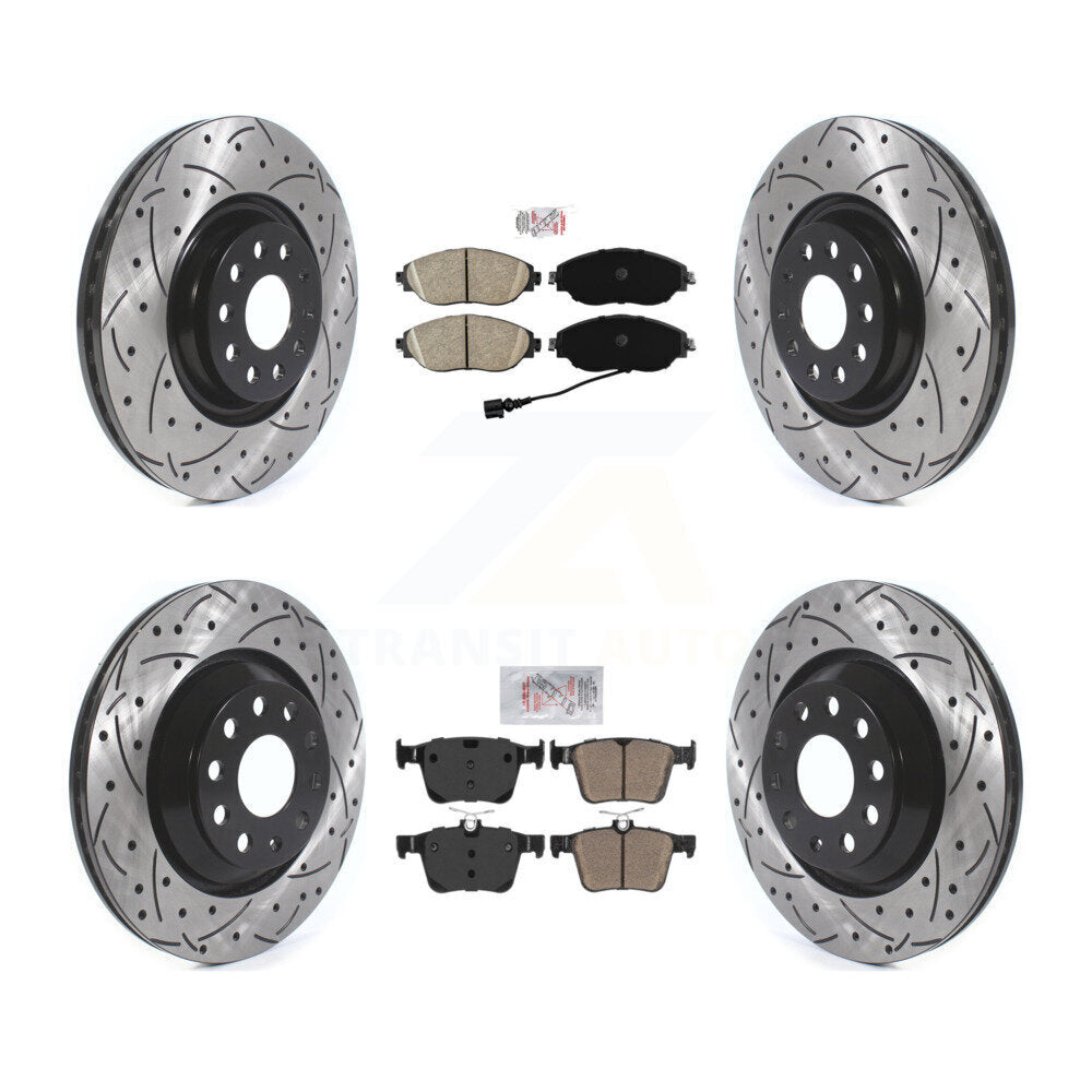 Front Rear Ceramic Pad Drilled Slot Disc Brake Rotors Kit For 2017-2019 Volkswagen Golf R KDA-101750