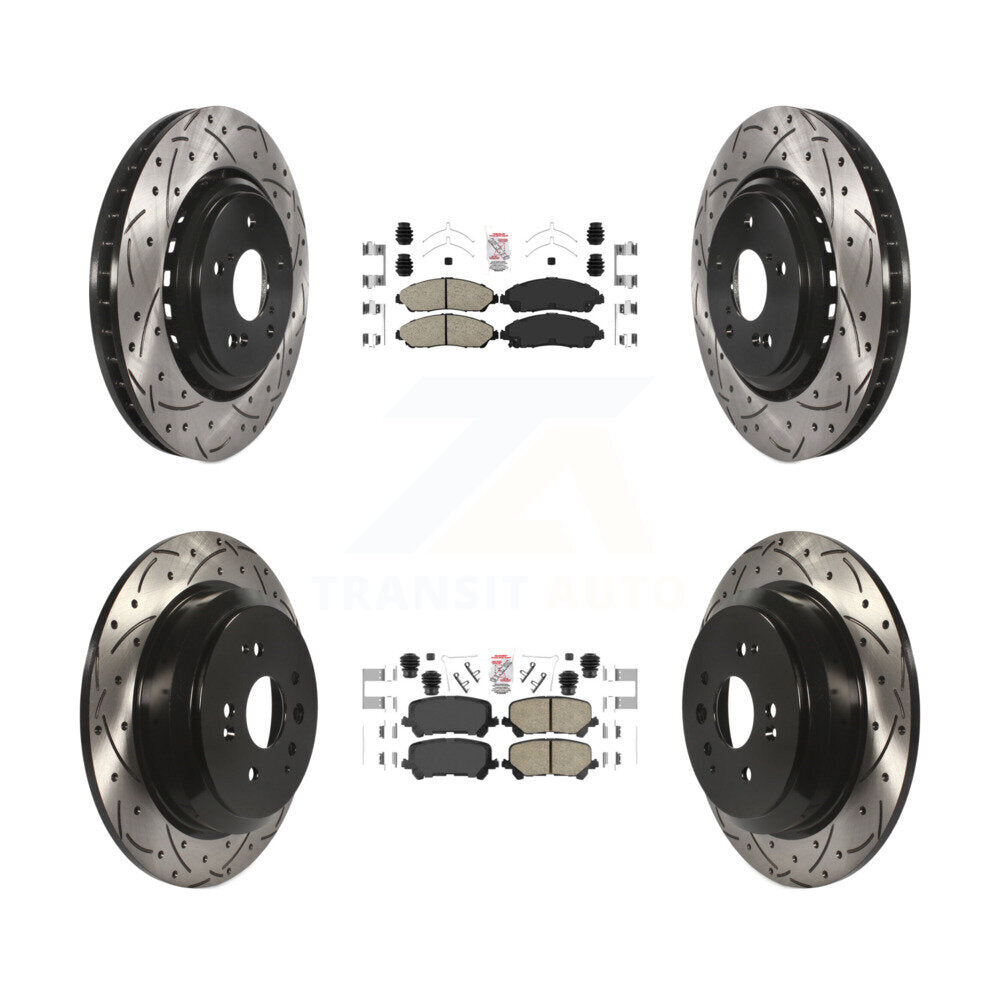 Front Rear Ceramic Pad & Coated Drilled Slot Disc Brake Rotor Kit For 2014-2016 Acura MDX KDA-101751