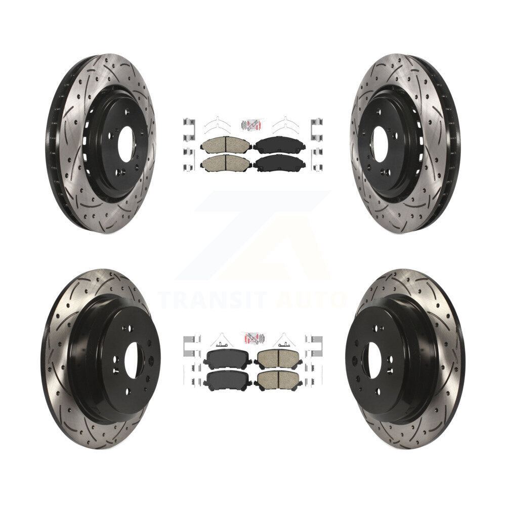 Front Rear Ceramic Pad & Coated Drilled Slot Disc Brake Rotor Kit For 2014-2016 Acura MDX KDA-101754