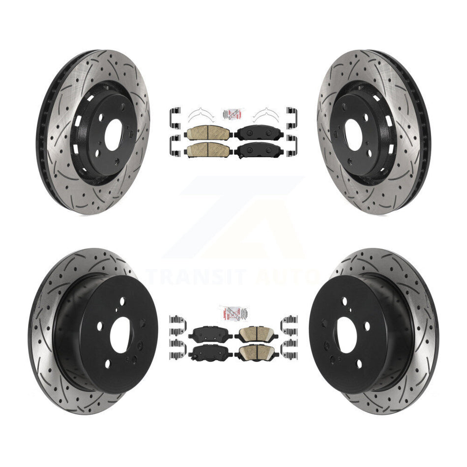 Front Rear Ceramic Pad Coated Drill Slot Disc Brake Rotors Kit For 2009-2016 Toyota Venza KDA-101763