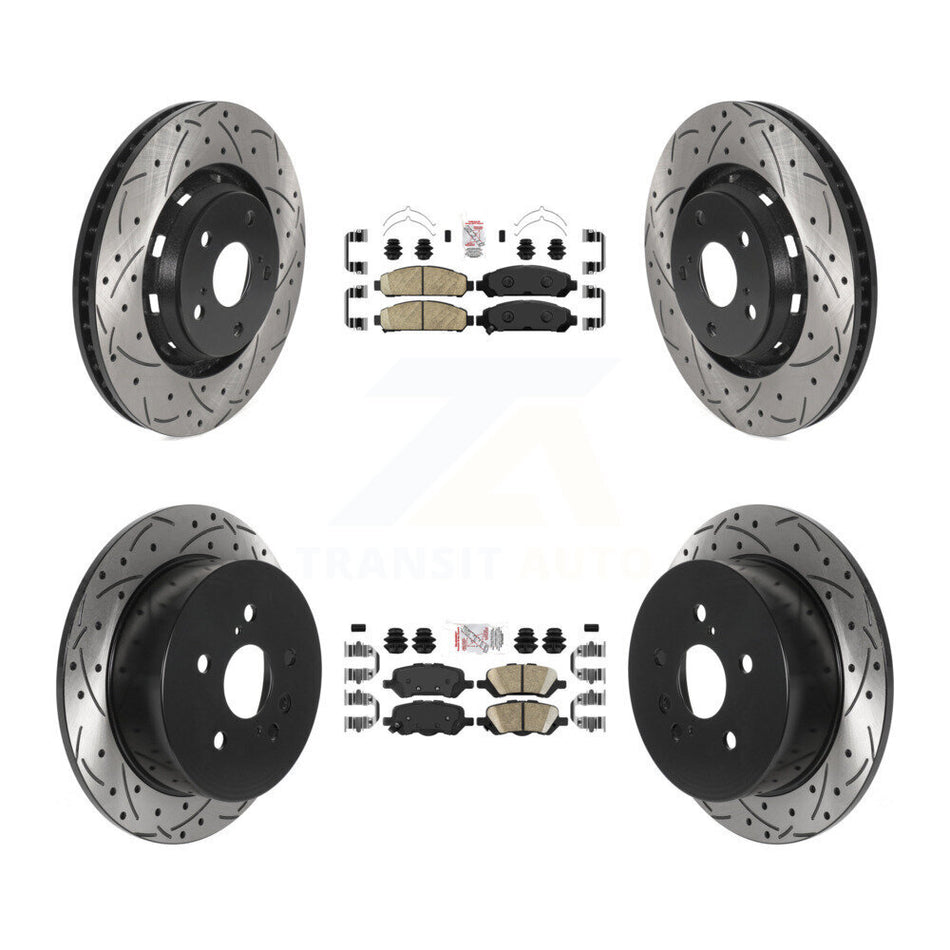 Front Rear Ceramic Pad Coated Drill Slot Disc Brake Rotors Kit For 2009-2016 Toyota Venza KDA-101766