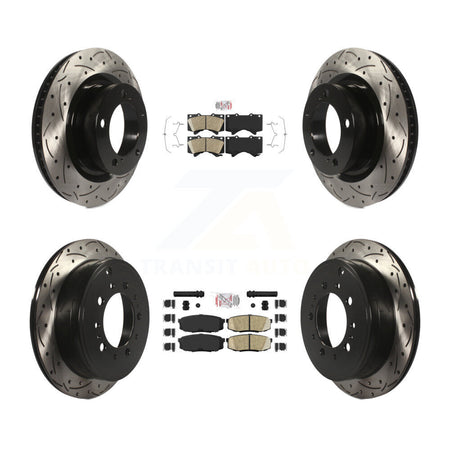 Front Rear Ceramic Pad Drilled Slot Brake Rotor Kit For Toyota Tundra Sequoia Lexus LX570 KDA-101769