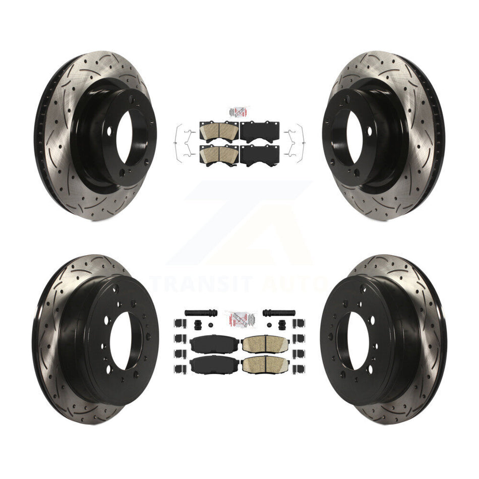 Front Rear Ceramic Pad Drilled Slot Brake Rotor Kit For Toyota Tundra Sequoia Lexus LX570 KDA-101769