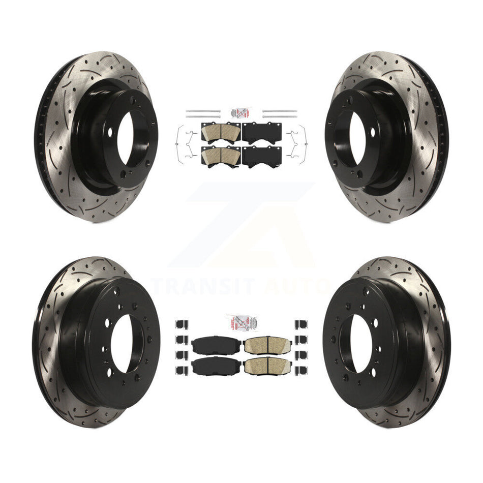 Front Rear Ceramic Pad Drilled Slot Brake Rotor Kit For Toyota Tundra Sequoia Lexus LX570 KDA-101770