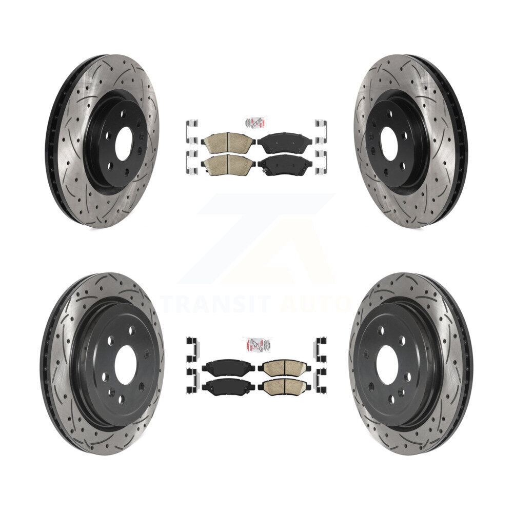 Front Rear Ceramic Pad Coated Drill Slot Disc Brake Rotors Kit For Cadillac SRX Saab 9-4X KDA-101778