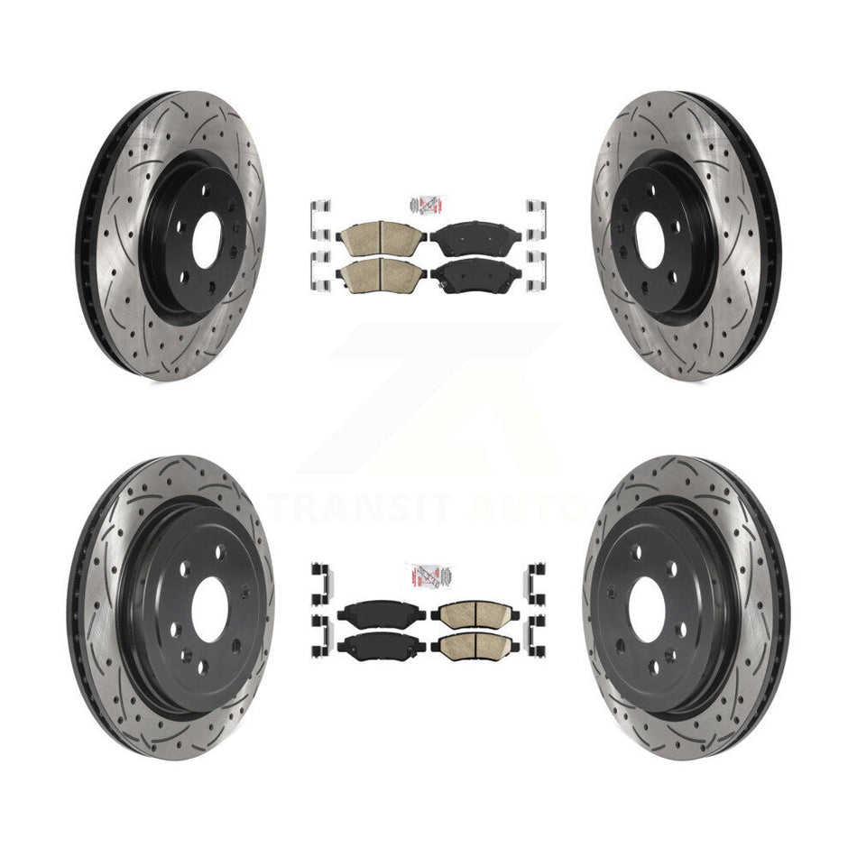Front Rear Ceramic Pad Coated Drill Slot Disc Brake Rotors Kit For Cadillac SRX Saab 9-4X KDA-101778