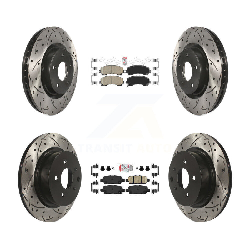 Front Rear Ceramic Pad Coated Drill Slot Disc Brake Rotor Kit For 2016-2017 INFINITI QX50 KDA-101789