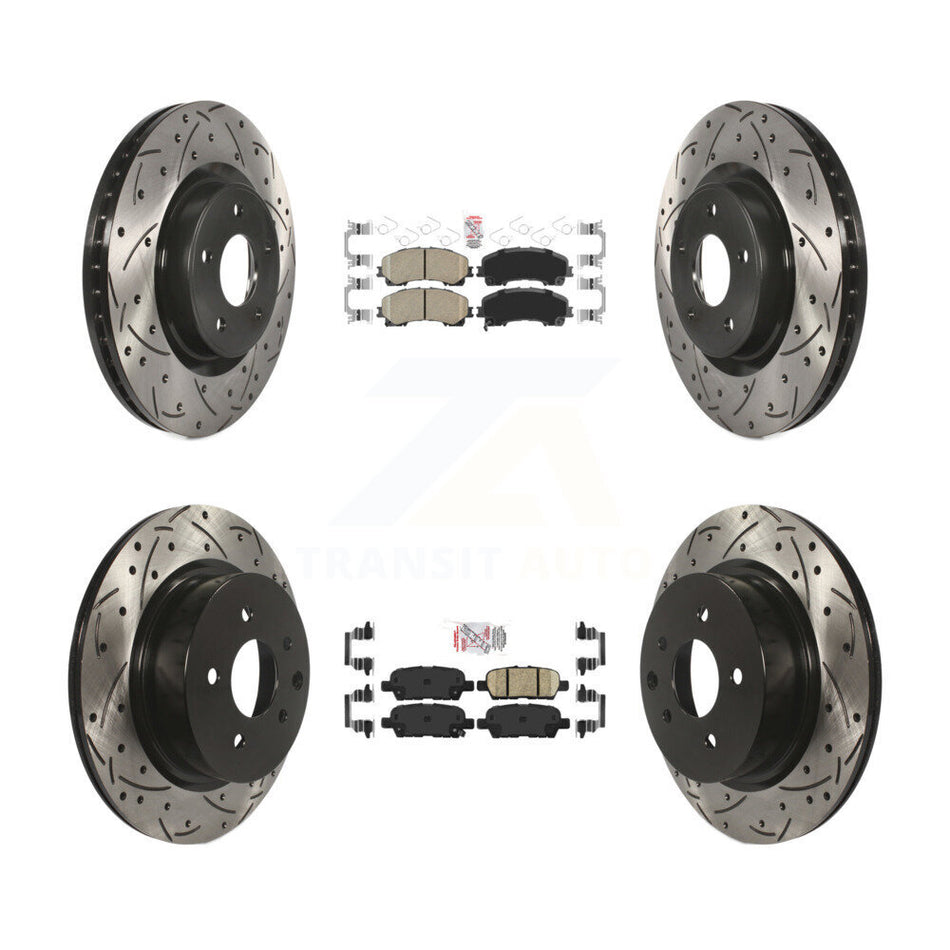 Front Rear Ceramic Pad Coated Drill Slot Disc Brake Rotor Kit For 2016-2017 INFINITI QX50 KDA-101790