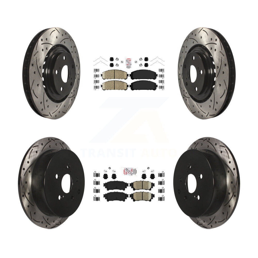 Front Rear Ceramic Pad Drill Slot Disc Brake Rotor Kit For Toyota Sienna Highlander Lexus KDA-101800