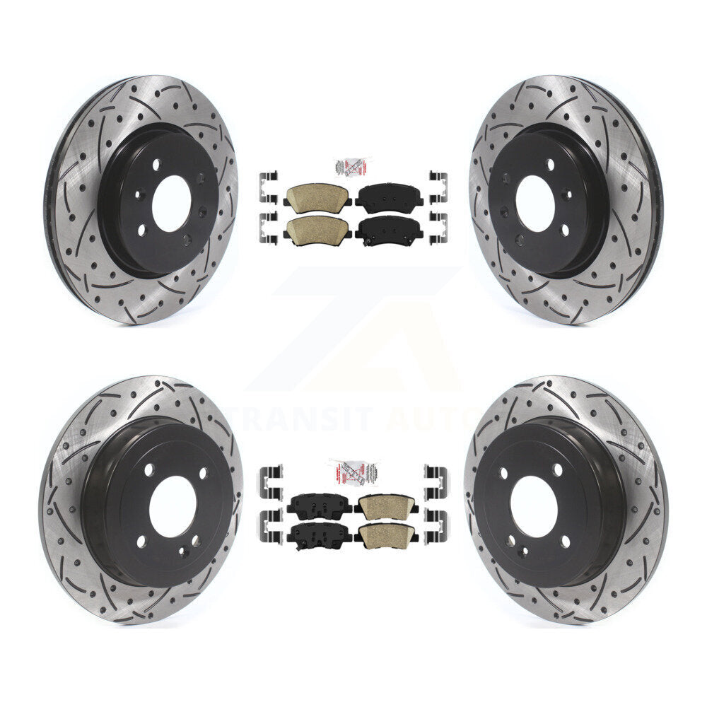 Front Rear Ceramic Pads And Coated Drilled Slotted Disc Brake Rotors Kit For Kia Rio KDA-101817