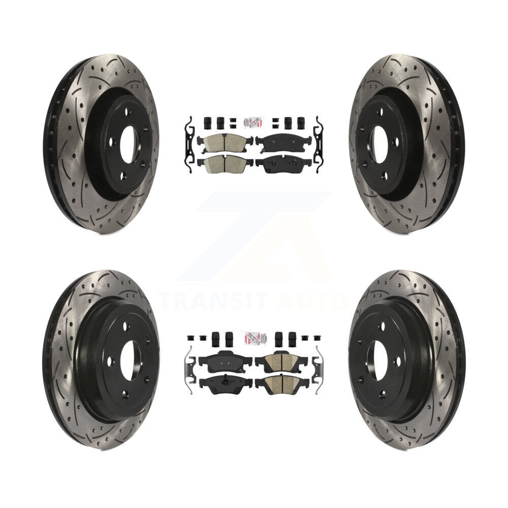 Front Rear Ceramic Pad Coated Drill Slot Disc Brake Rotors Kit For Jeep Grand Cherokee WK KDA-101823