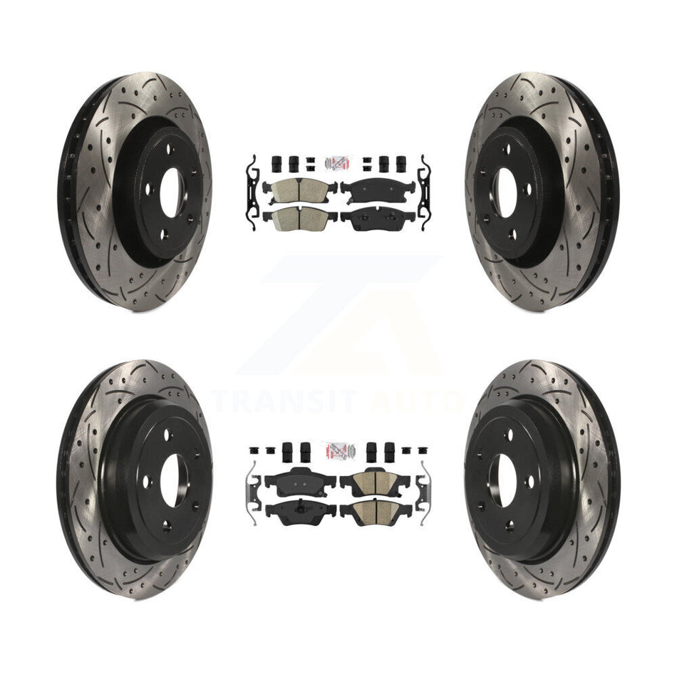 Front Rear Ceramic Pad Coated Drill Slot Disc Brake Rotors Kit For Jeep Grand Cherokee WK KDA-101823