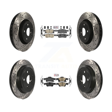 Front Rear Ceramic Pad Coated Drill Slot Disc Brake Rotors Kit For Jeep Grand Cherokee WK KDA-101826