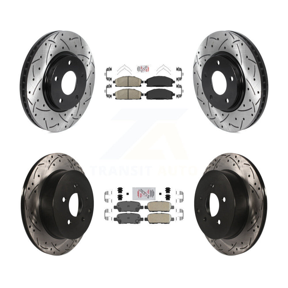 Front Rear Ceramic Pad Coated Drill Slot Disc Brake Rotors Kit For 2004-2009 Nissan Quest KDA-101838