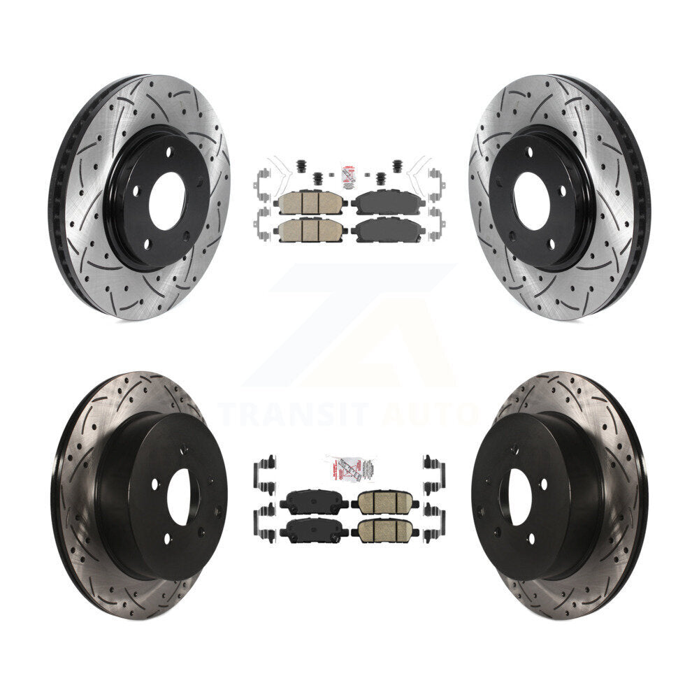Front Rear Ceramic Pad Coated Drill Slot Disc Brake Rotors Kit For 2011-2017 Nissan Quest KDA-101844