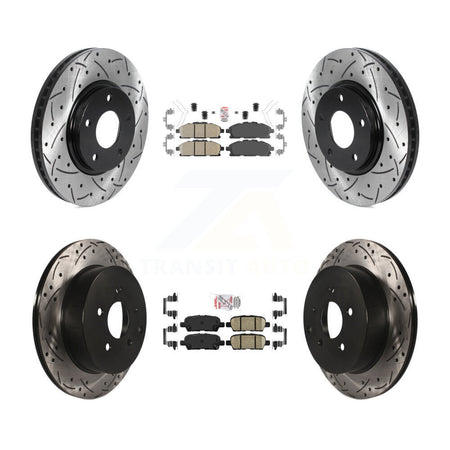 Front Rear Ceramic Pad Coated Drill Slot Disc Brake Rotors Kit For 2011-2017 Nissan Quest KDA-101844
