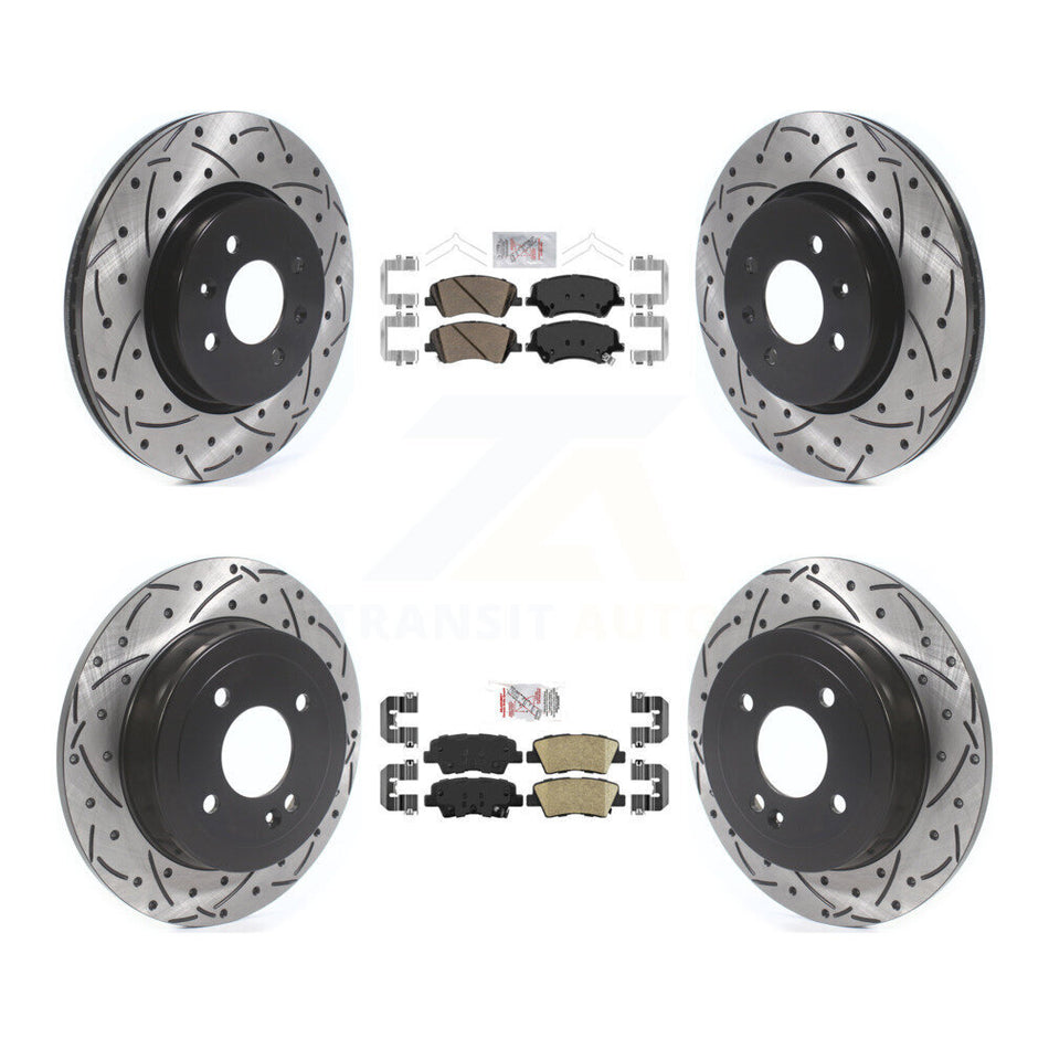 Front Rear Ceramic Pad Coated Drill Slot Disc Brake Rotors Kit For Kia Rio Hyundai Accent KDA-101848