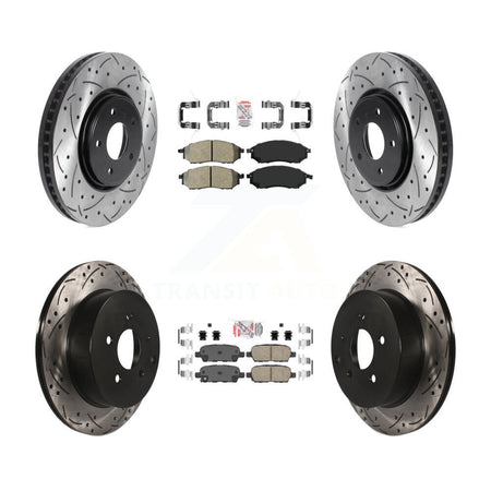 Front Semi-Metallic Rear Ceramic Pad Drilled Slot Brake Rotor Kit For 09-12 INFINITI FX35 KDA-101851