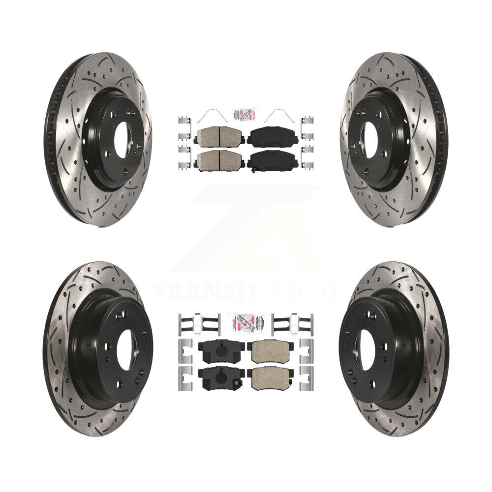 Front Rear Ceramic Pad & Coated Drilled Slot Disc Brake Rotor Kit For 2017-2022 Acura ILX KDA-101854