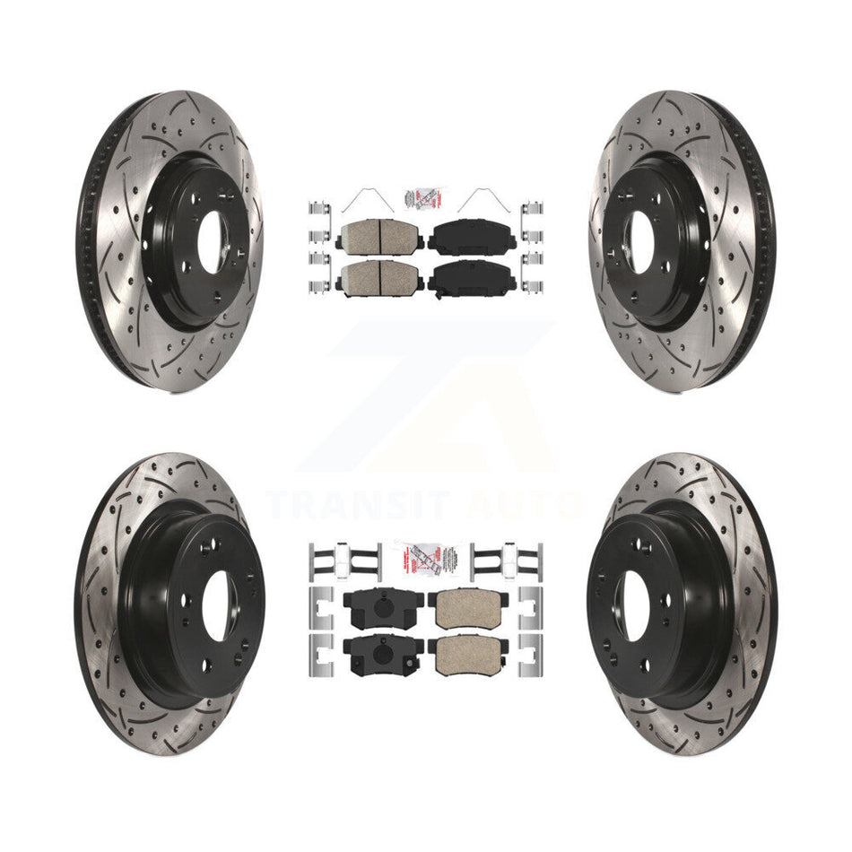 Front Rear Ceramic Pad & Coated Drilled Slot Disc Brake Rotor Kit For 2017-2022 Acura ILX KDA-101854
