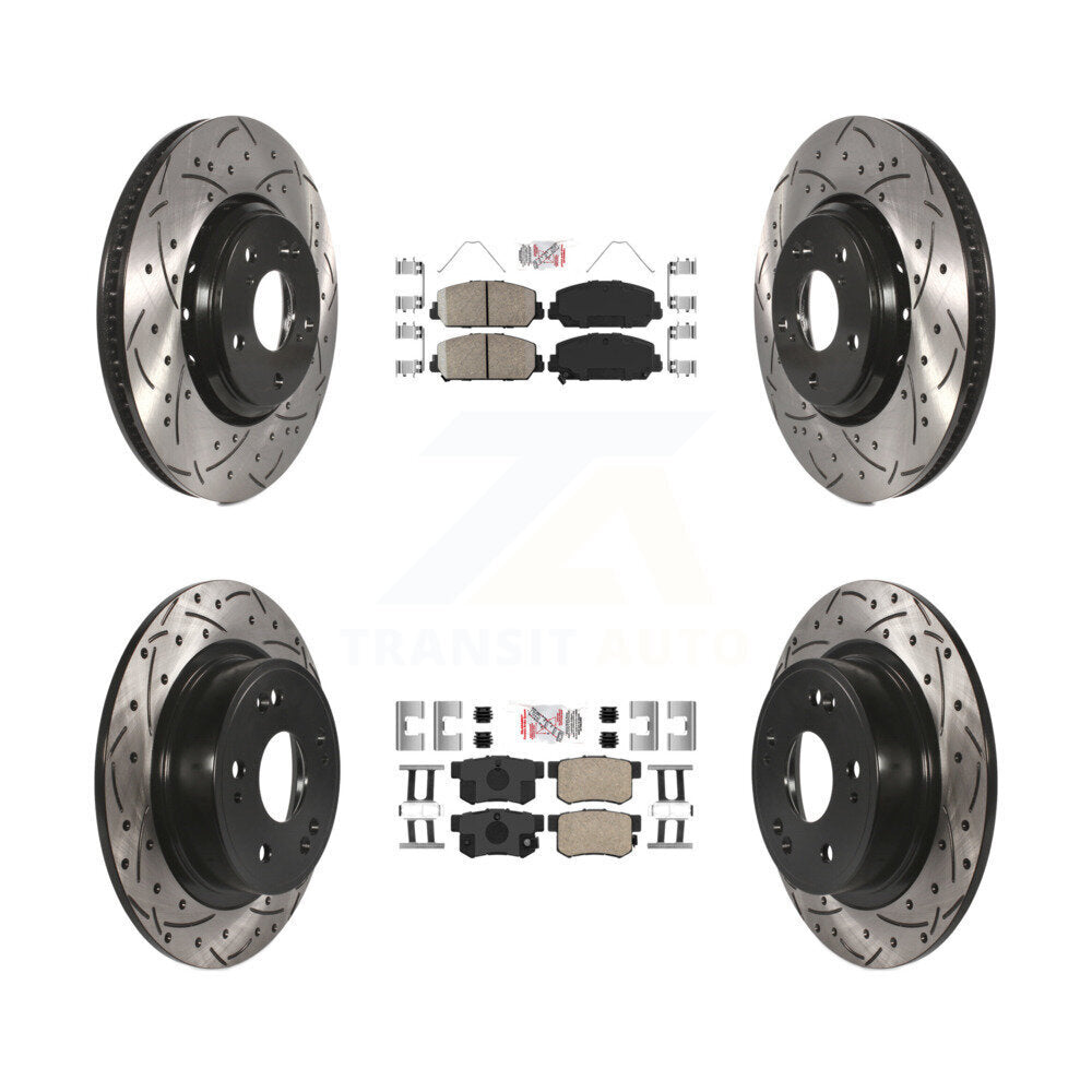 Front Rear Ceramic Pad & Coated Drilled Slot Disc Brake Rotor Kit For 2017-2022 Acura ILX KDA-101855