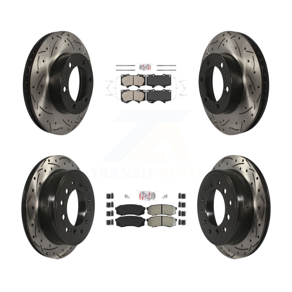 Front Ceramic Rear Semi-Metallic Pad & Drilled Slot Brake Rotor Kit For Toyota FJ Cruiser KDA-101860
