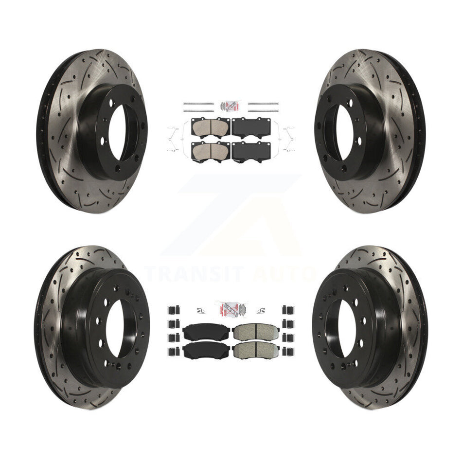 Front Ceramic Rear Semi-Metallic Pad & Drilled Slot Brake Rotor Kit For Toyota FJ Cruiser KDA-101860