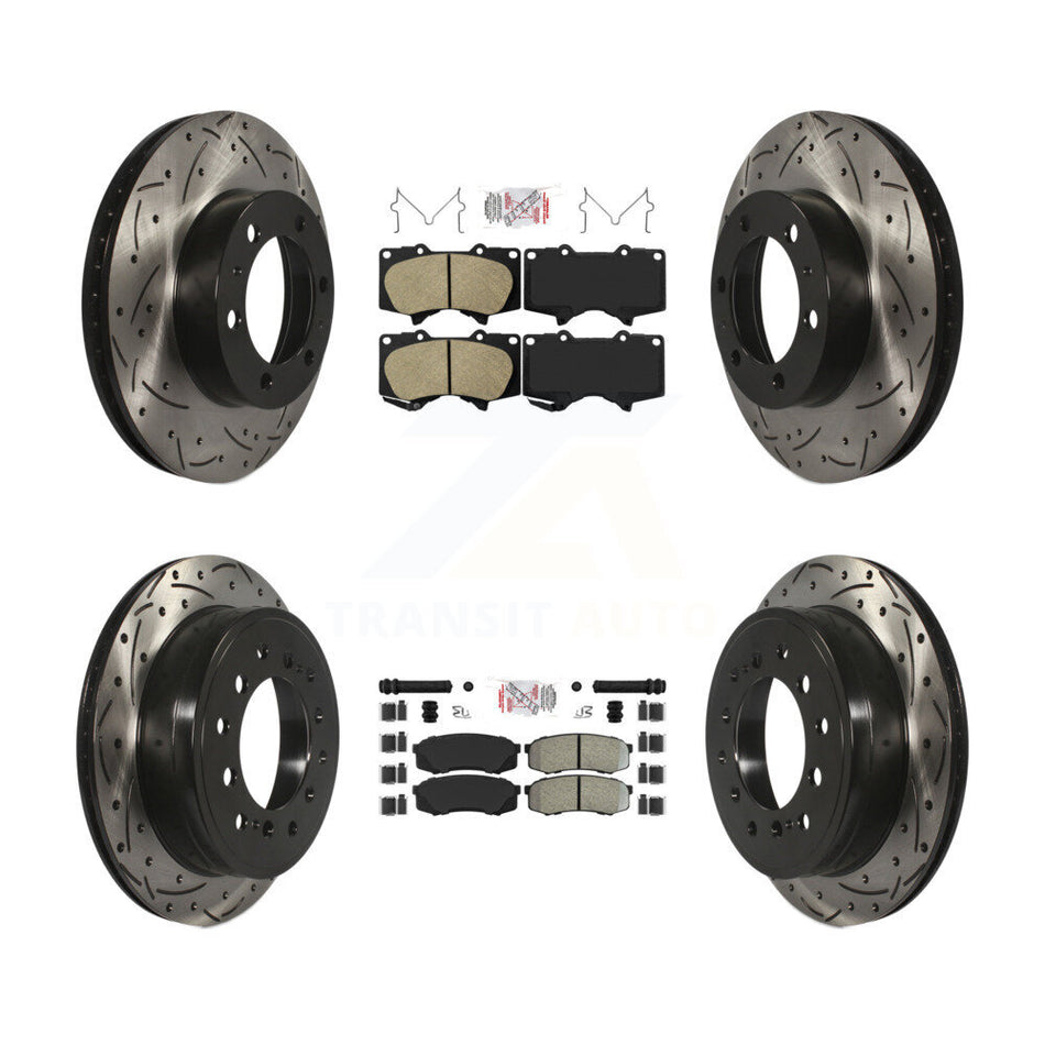Front Ceramic Rear Semi-Metallic Pad & Drilled Slot Brake Rotor Kit For Toyota FJ Cruiser KDA-101863