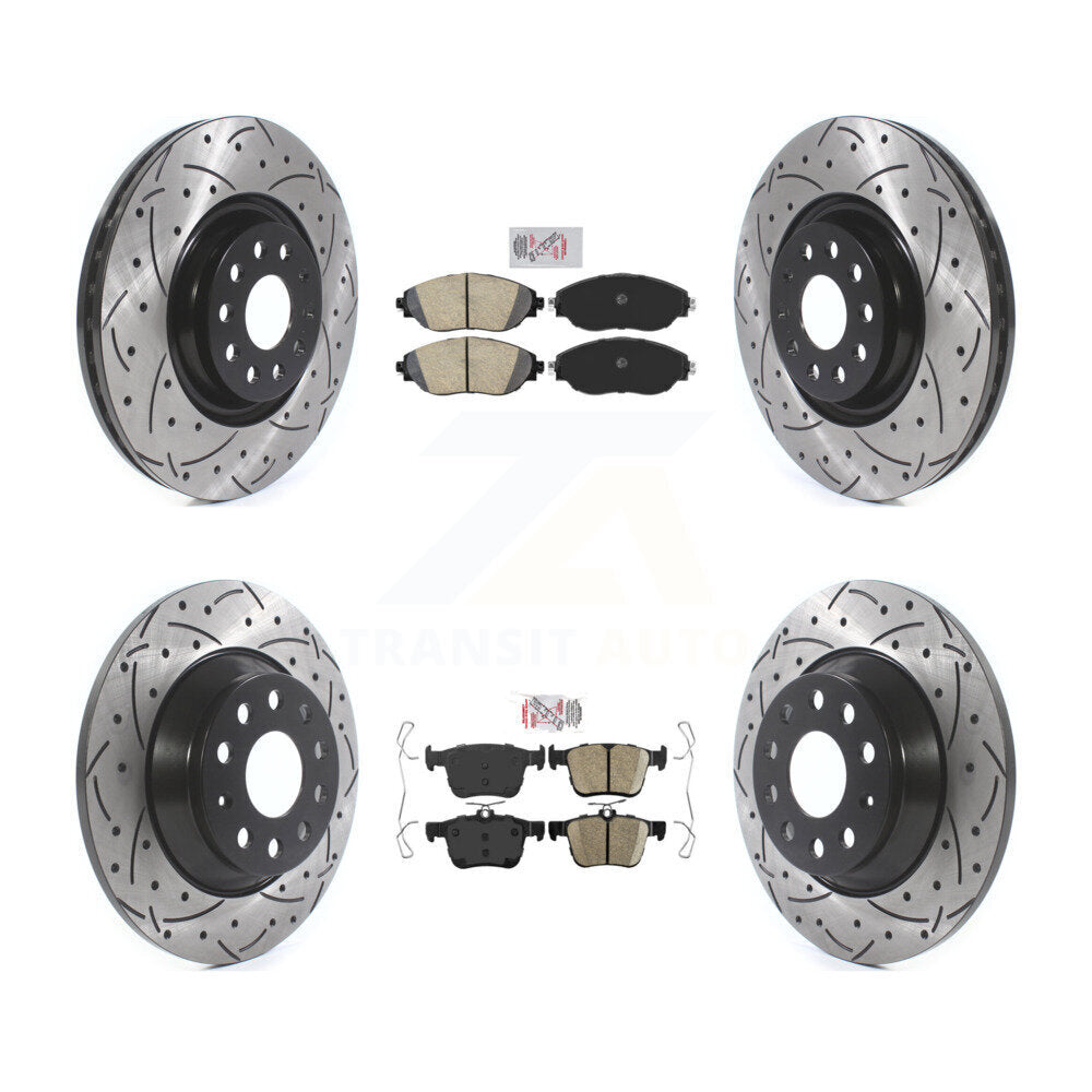 Front Rear Ceramic Pad Coated Drill Slot Disc Brake Rotor Kit For Volkswagen Tiguan Jetta KDA-101868