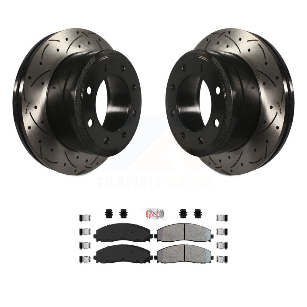 Rear Drilled Slot Disc Brake Rotors Semi-Metallic Pad Kit For Ford F-350 Super Duty F-250 KDA-101886