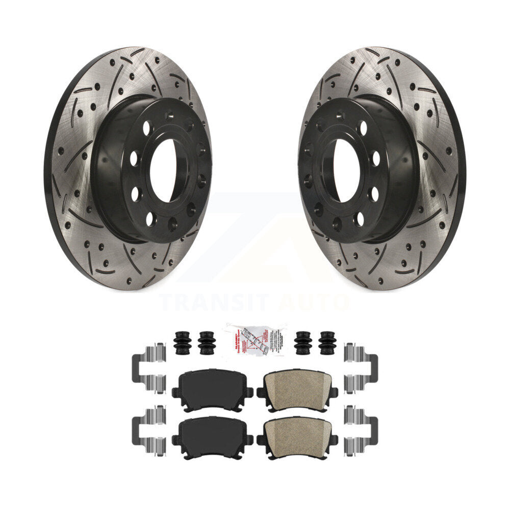 Rear Drilled Slot Brake Rotor Ceramic Pad Kit For Volkswagen Jetta Rabbit Audi A3 Quattro KDA-101916