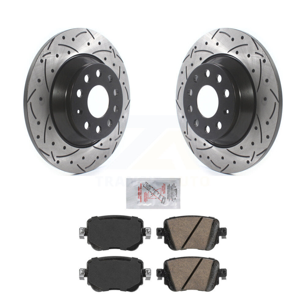 Rear Coated Drilled Slot Disc Brake Rotor & Ceramic Pad Kit For 2016-2018 Audi Q3 Quattro KDA-101936