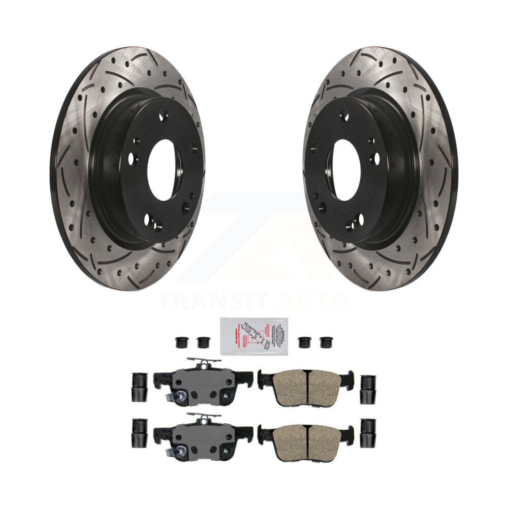 Rear Coated Drilled Slotted Disc Brake Rotors And Ceramic Pad Kit For Honda Civic Insight KDA-101946
