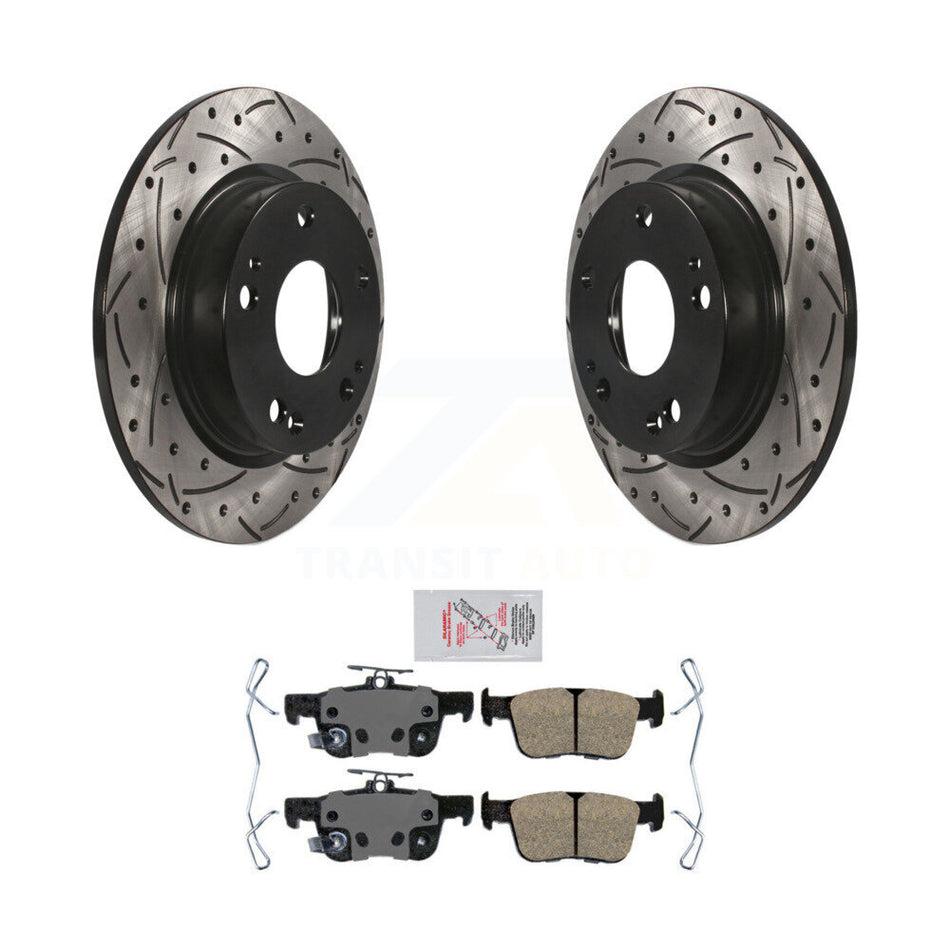 Rear Coated Drilled Slotted Disc Brake Rotors And Ceramic Pad Kit For Honda Civic Insight KDA-101947