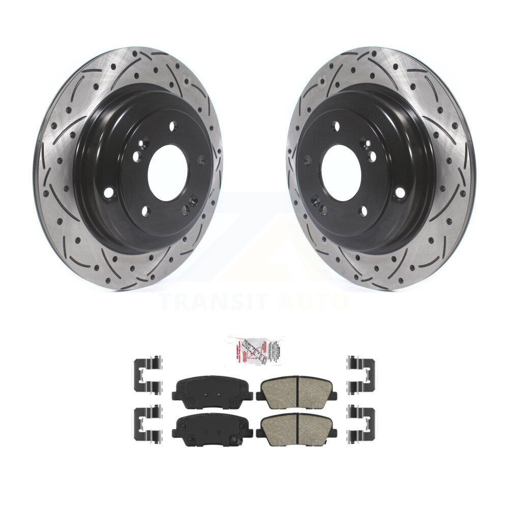 Rear Coated Drilled Slotted Disc Brake Rotors & Ceramic Pad Kit For Hyundai Genesis Coupe KDA-101974