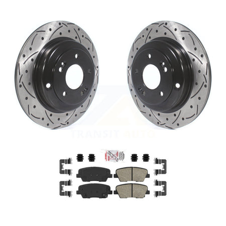 Rear Coated Drilled Slotted Disc Brake Rotors & Ceramic Pad Kit For Hyundai Genesis Coupe KDA-101975
