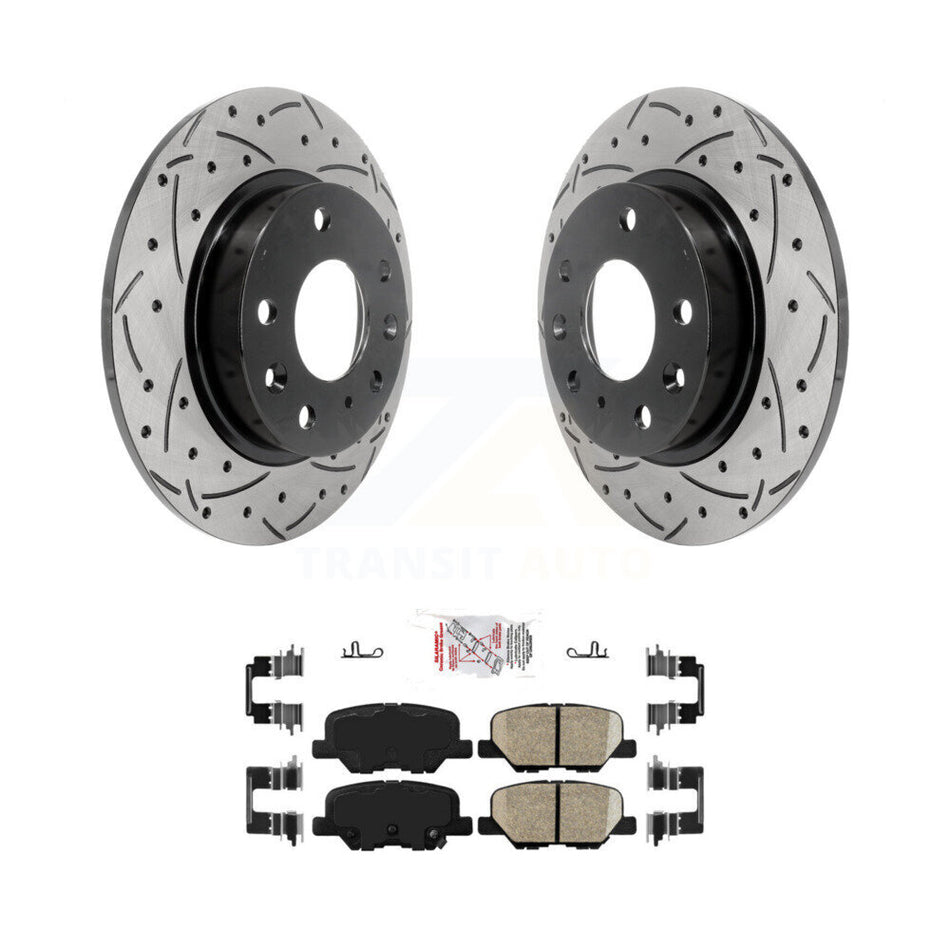 Rear Coated Drilled Slotted Disc Brake Rotors And Ceramic Pads Kit For Mazda 3 Sport KDA-102034