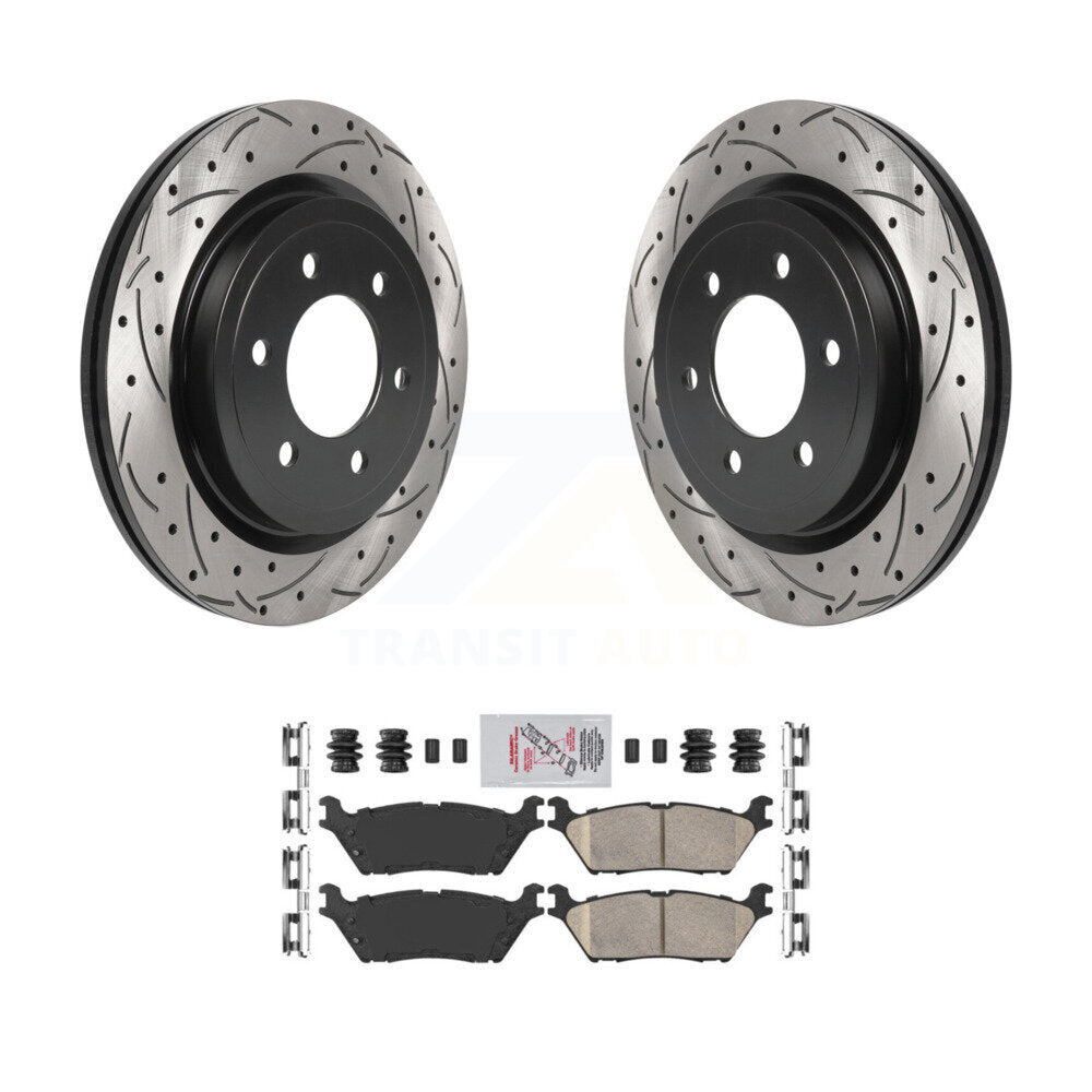 Rear Drilled Slot Brake Rotor Ceramic Pad Kit For Ford F-150 Expedition Lincoln Navigator KDA-102052