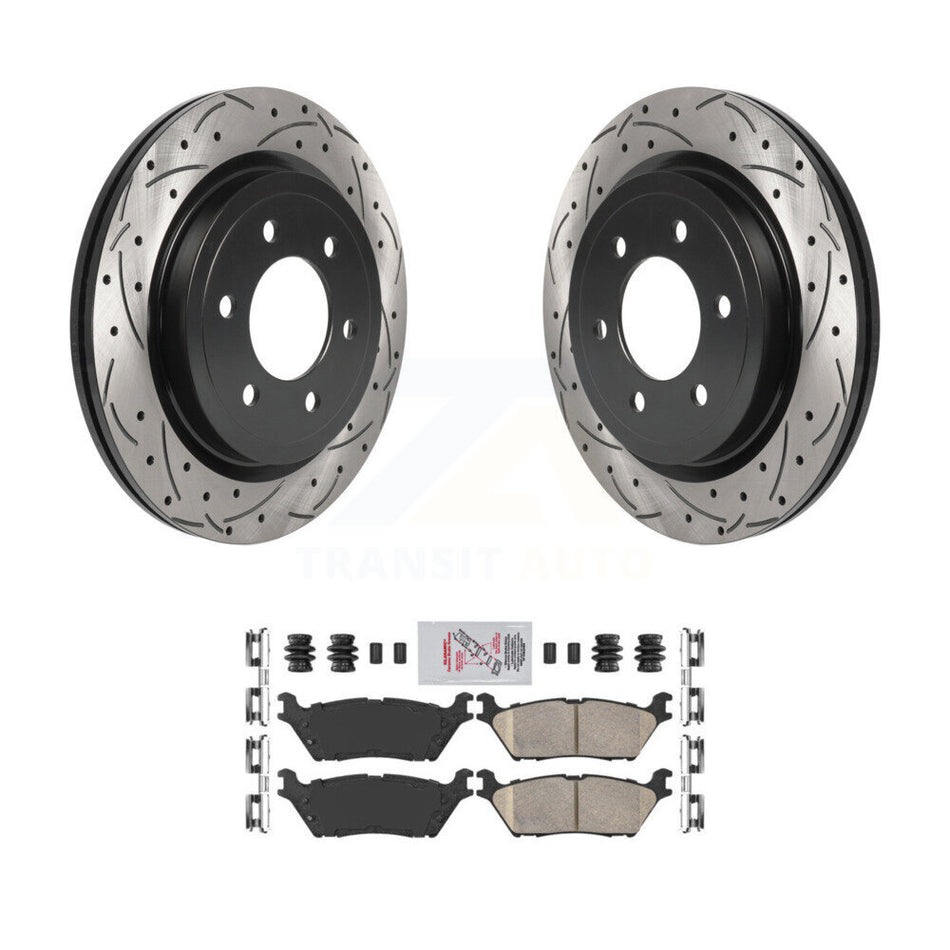 Rear Drilled Slot Brake Rotor Ceramic Pad Kit For Ford F-150 Expedition Lincoln Navigator KDA-102052