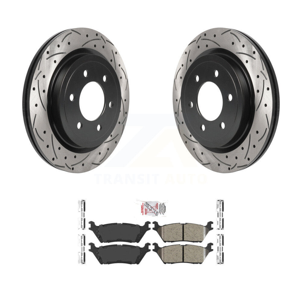 Rear Drilled Slot Brake Rotor Ceramic Pad Kit For Ford F-150 Expedition Lincoln Navigator KDA-102053