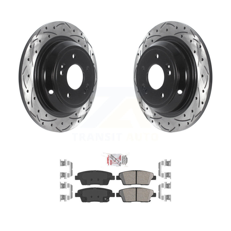 Rear Coated Drill Slot Disc Brake Rotors Ceramic Pad Kit For Hyundai Genesis G80 Kia K900 KDA-102100