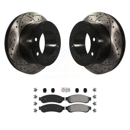 Rear Drilled Slot Disc Brake Rotors Semi-Metallic Pad Kit For Ford F-250 Super Duty F-350 KDA-102115