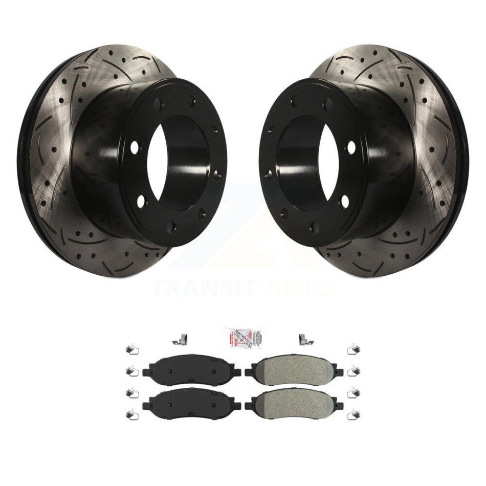 Rear Drilled Slot Disc Brake Rotors Semi-Metallic Pad Kit For Ford F-350 Super Duty F-250 KDA-102117