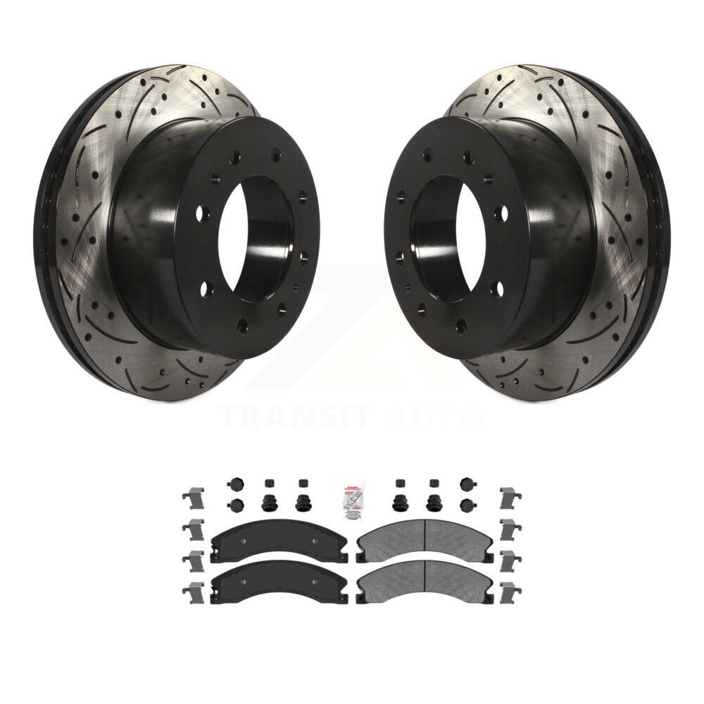 Rear Drilled Slot Brake Rotor Semi-Metallic Pad Kit For GMC Chevrolet Sierra 2500 HD 3500 KDA-102173