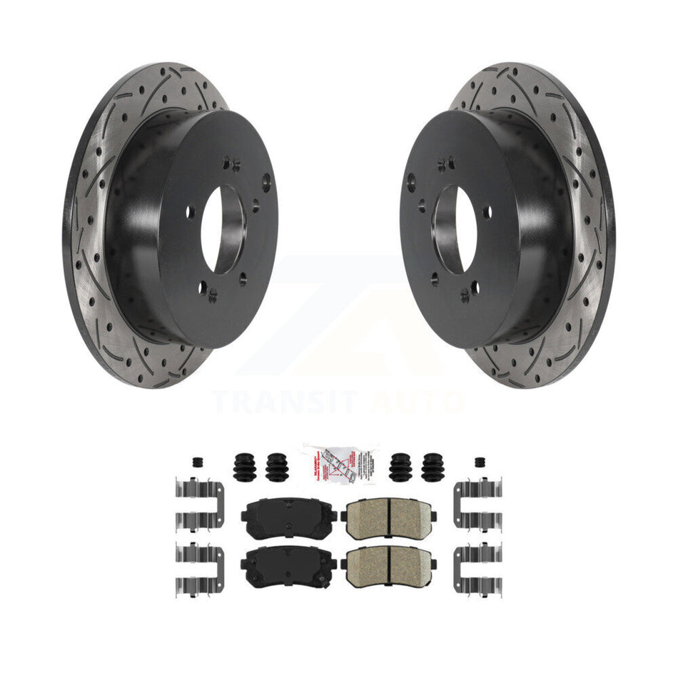 Rear Coat Drill Slot Disc Brake Rotor Ceramic Pad Kit For Hyundai Tucson Kia Sportage AWD KDA-102179