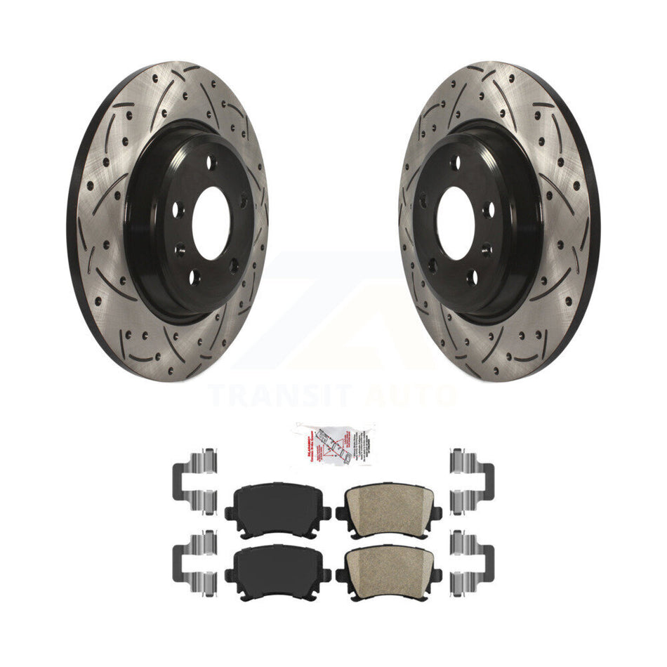 Rear Drilled Slot Disc Brake Rotor & Ceramic Pad Kit For 2009 Audi A4 Quattro Convertible KDA-102184