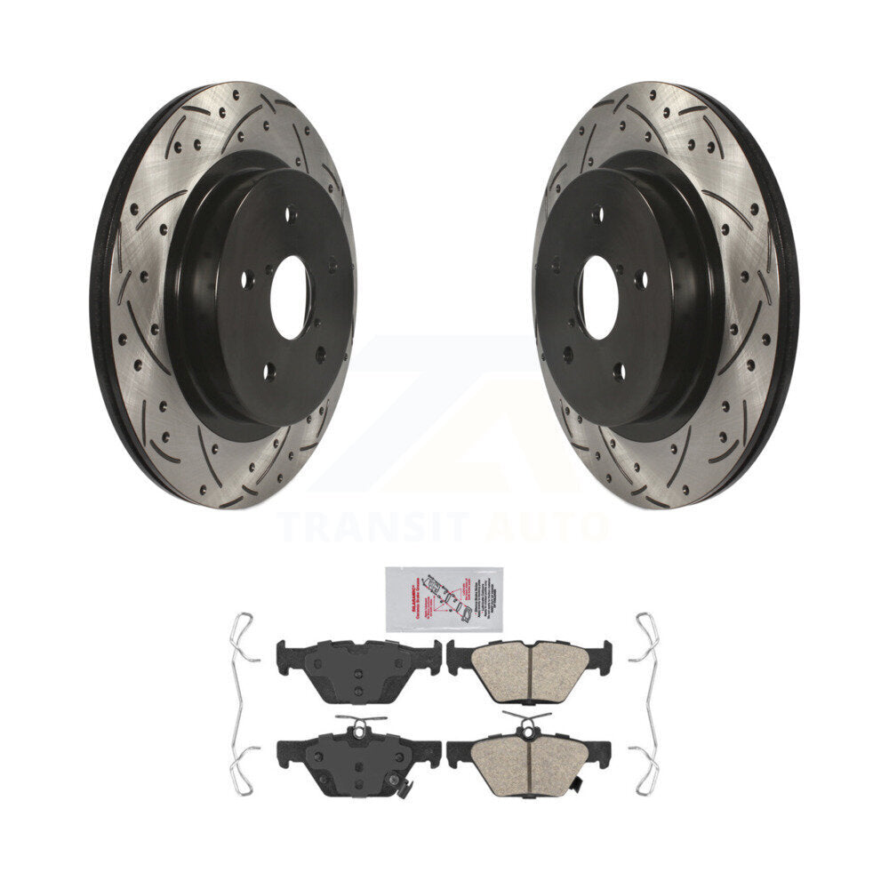 Rear Coated Drilled Slot Disc Brake Rotor & Ceramic Pad Kit For Subaru Outback WRX Legacy KDA-102186