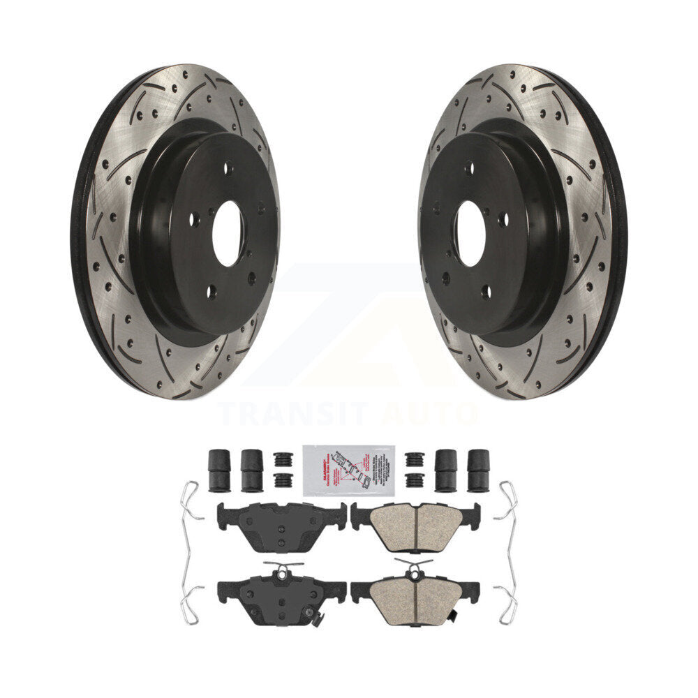 Rear Coated Drilled Slot Disc Brake Rotor & Ceramic Pad Kit For Subaru Outback WRX Legacy KDA-102187