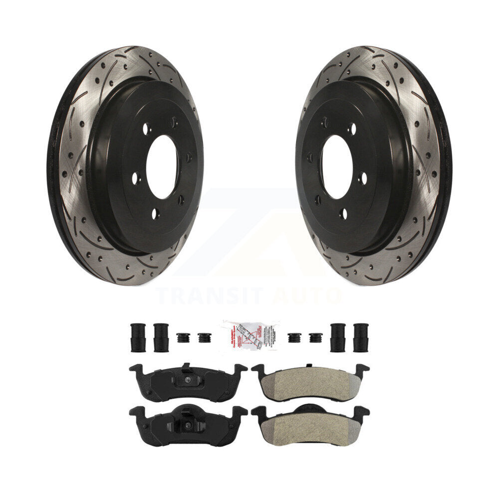 Rear Drilled Slot Brake Rotor Semi-Metallic Pad Kit For Ford Expedition Lincoln Navigator KDA-102190